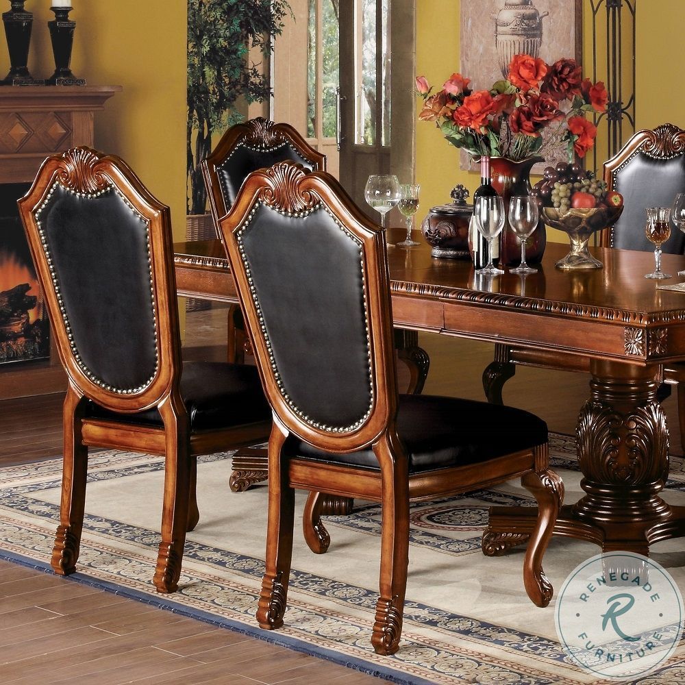 Chateau De Ville Black Synthetic Leather and Cherry Side Chair