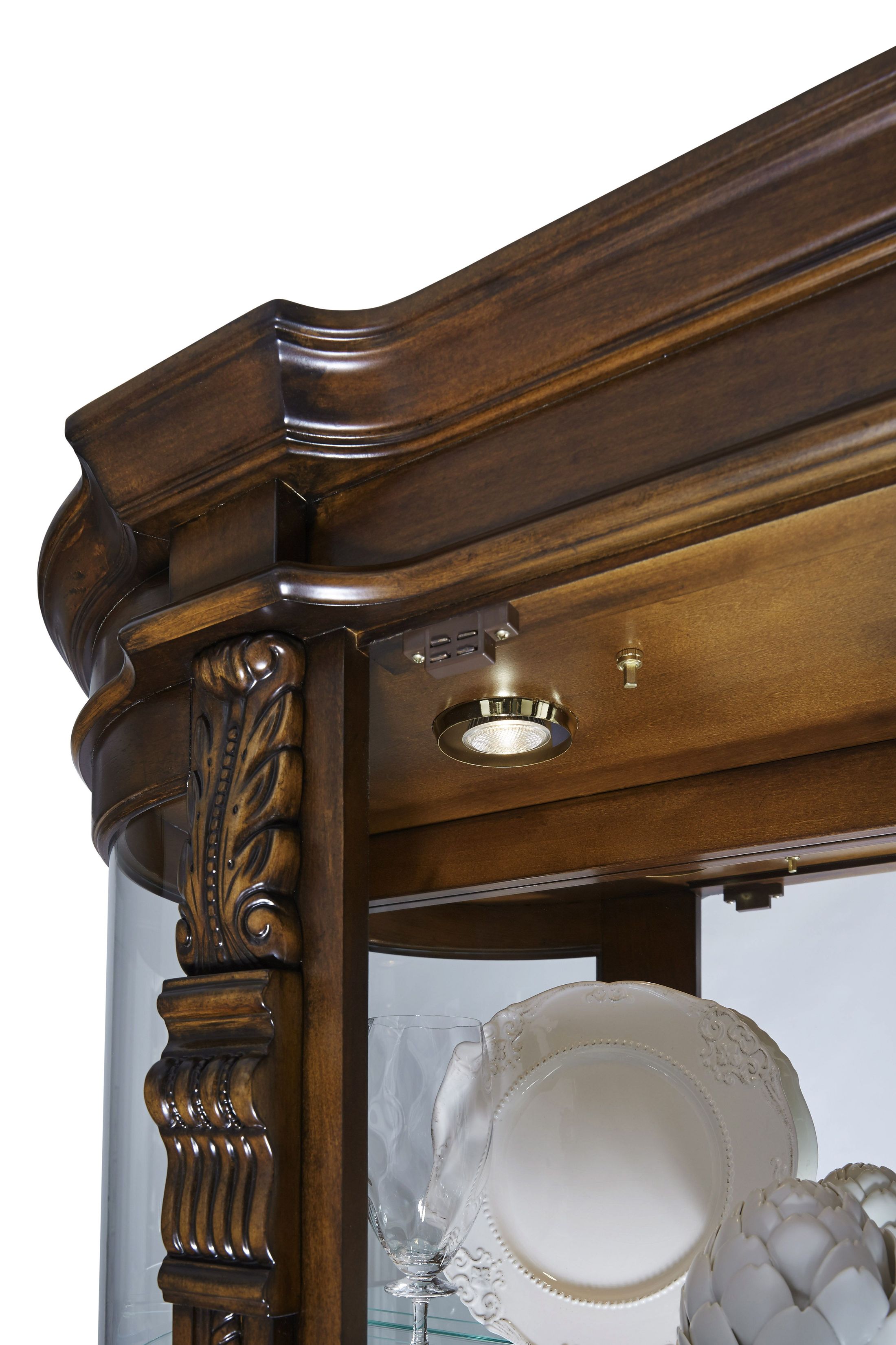 102003 Chocolate Maple Brown Curved Curio Cabinet From Home