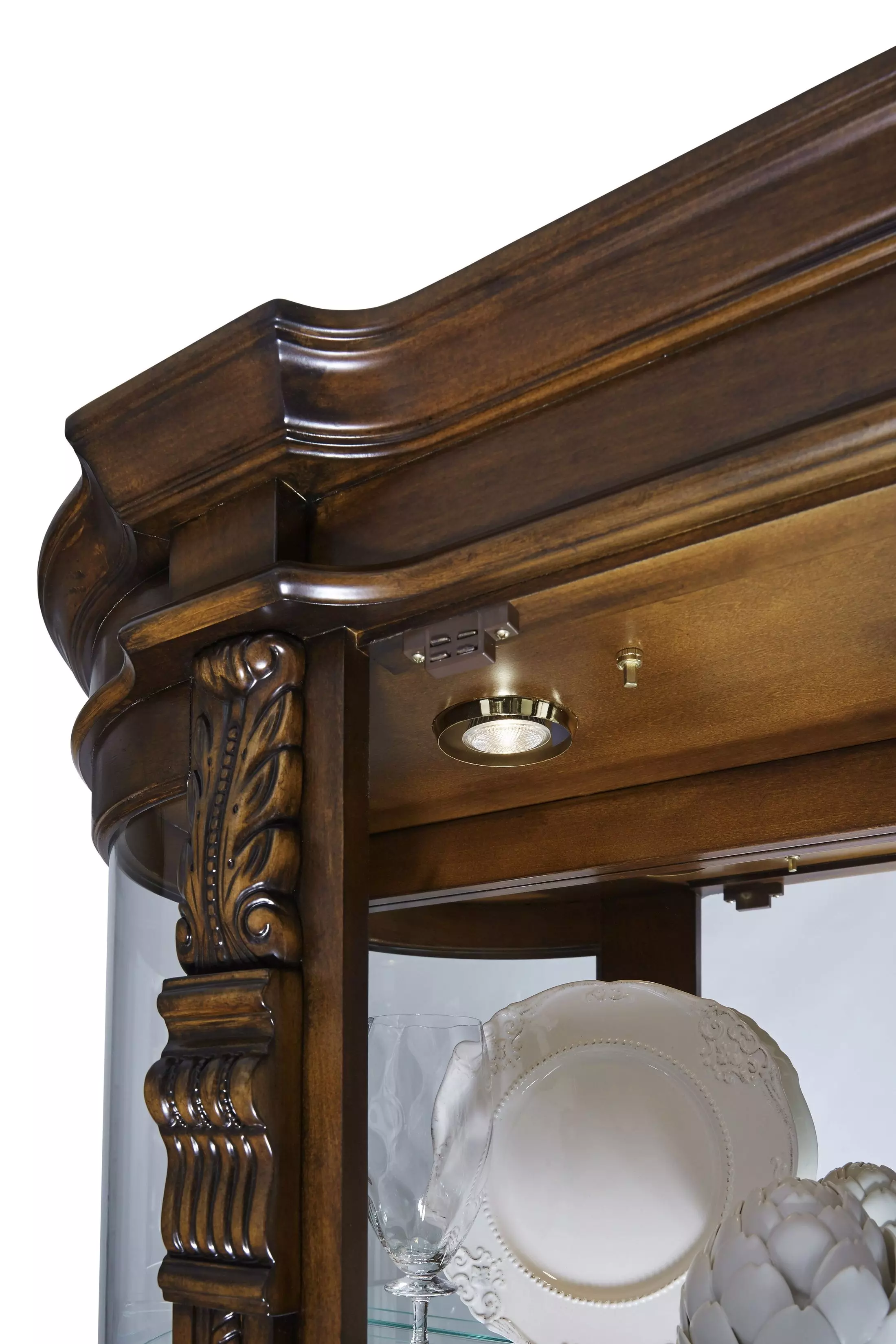 102003 Chocolate Maple Brown Curved Curio Cabinet From Home