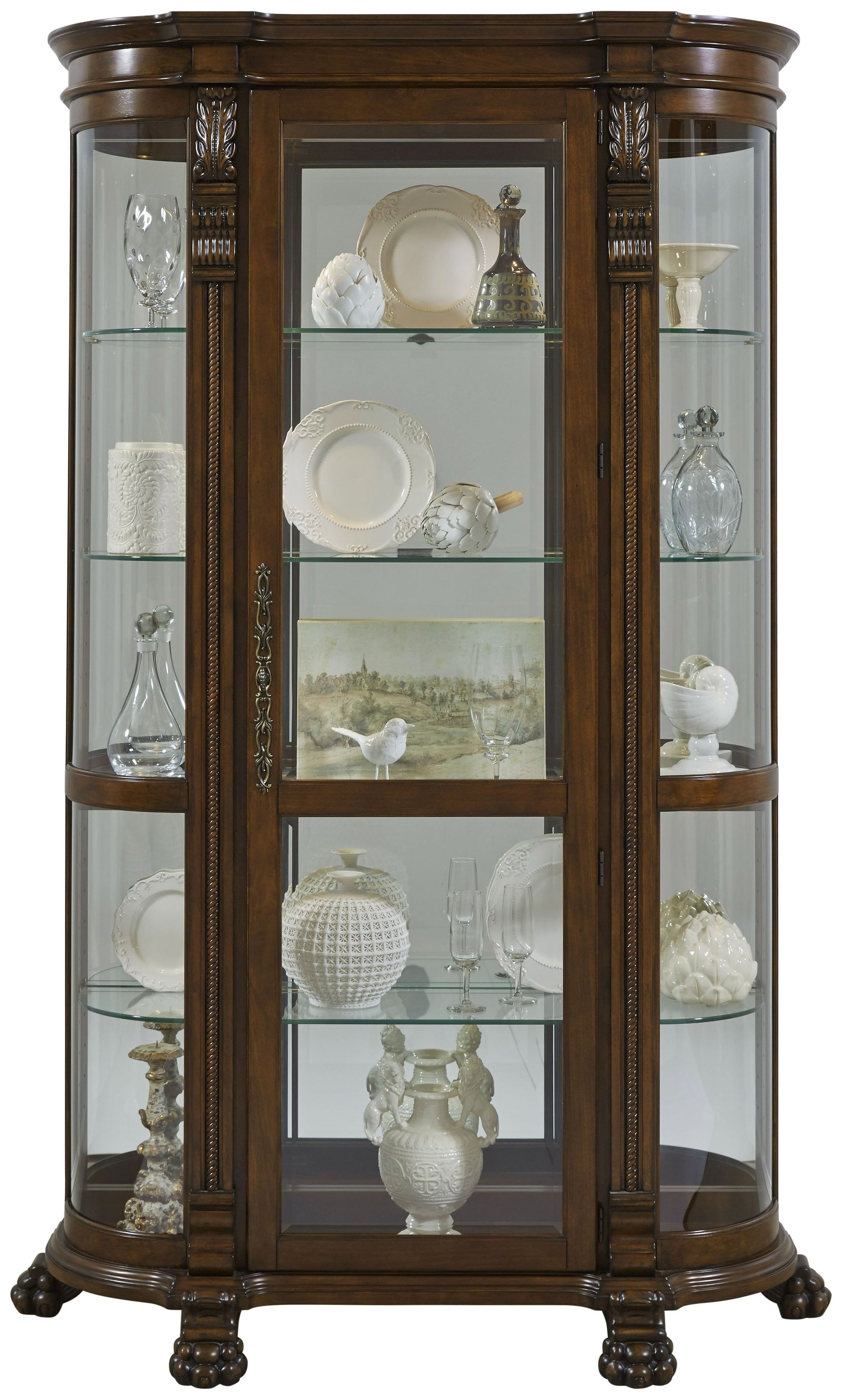 102003 Chocolate Maple Brown Curved Curio Cabinet From Home