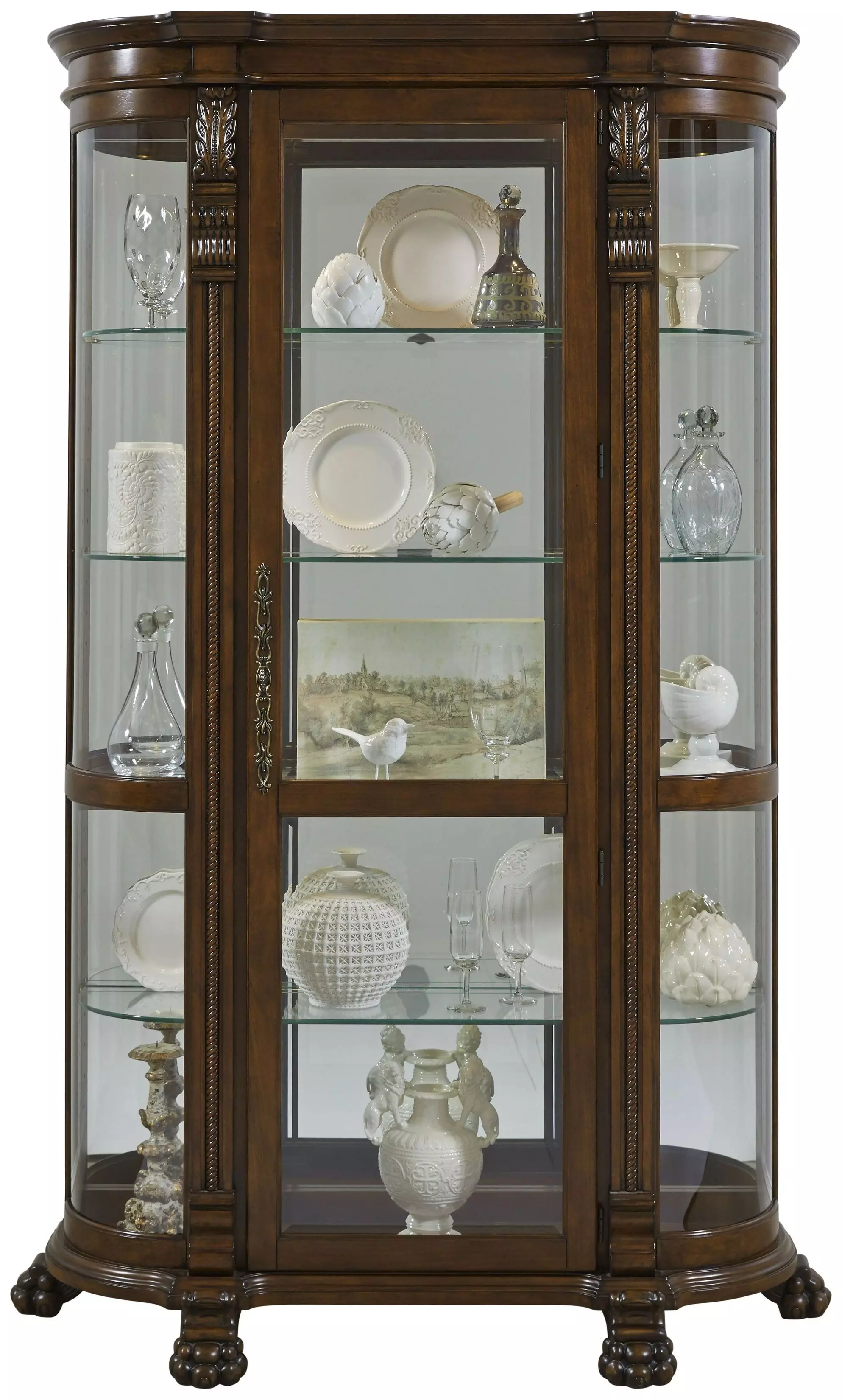 102003 Chocolate Maple Brown Curved Curio Cabinet From Home