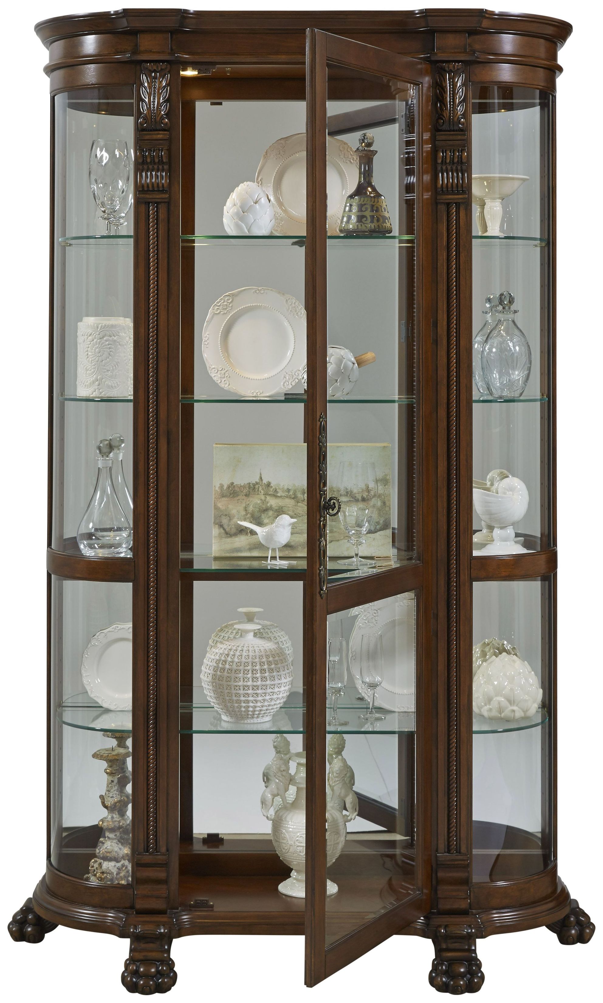 102003 Chocolate Maple Brown Curved Curio Cabinet From Home