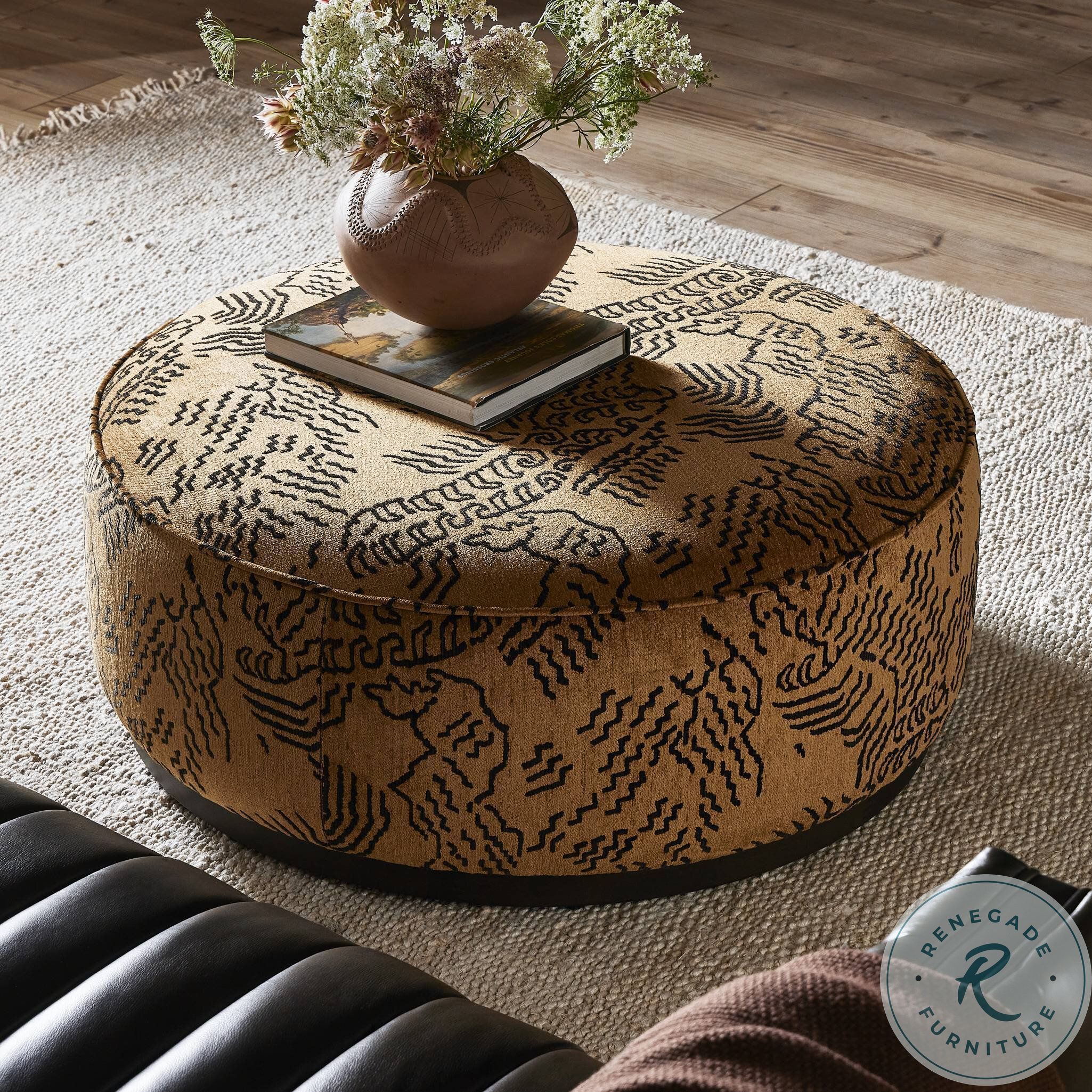 Sinclair Balkan Ochre Large Round Ottoman | Coleman Furniture