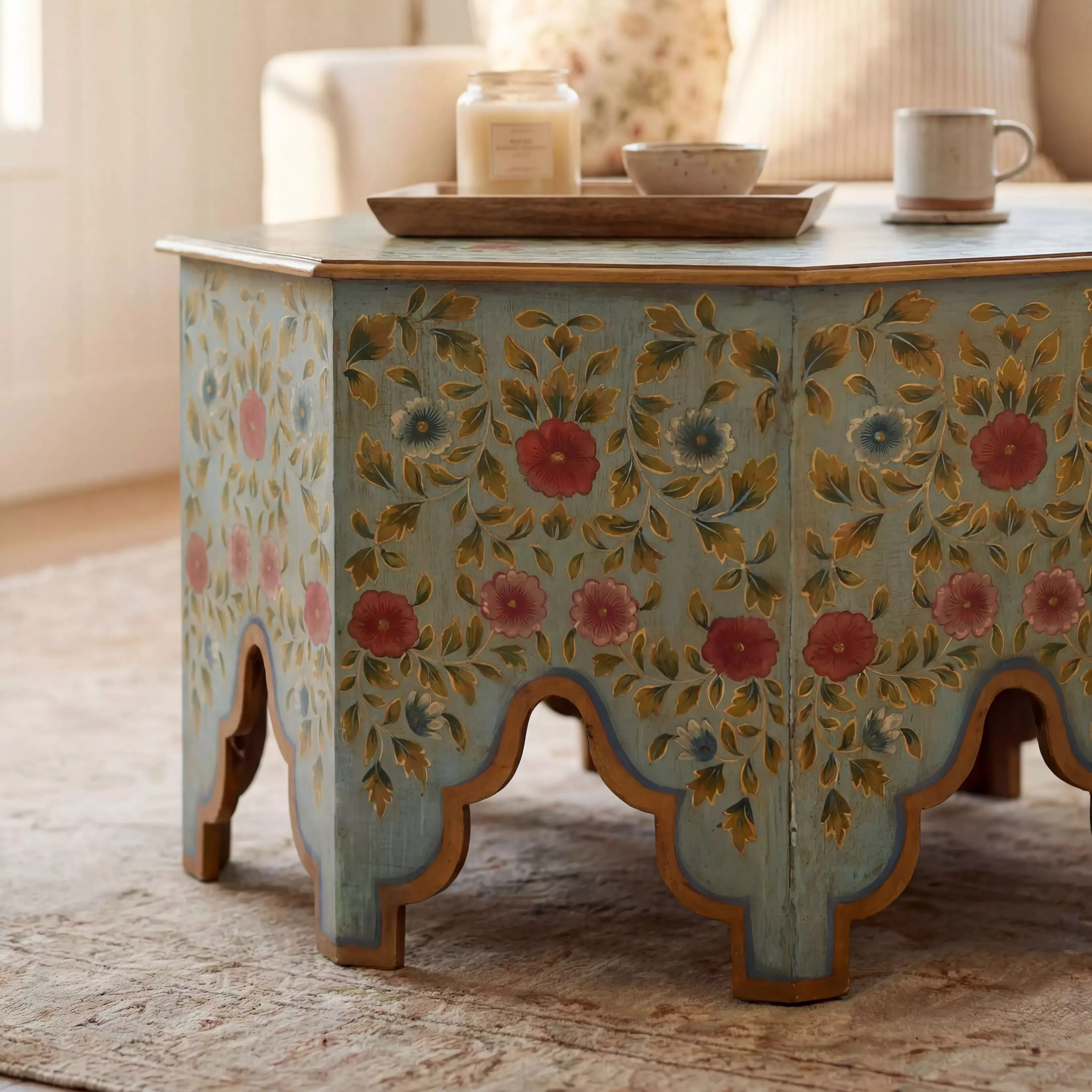 Priya Green Hand Painted Coffee Table From Home Gallery Stores Priya Green Hand Painted Coffee Table From Home Gallery Stores