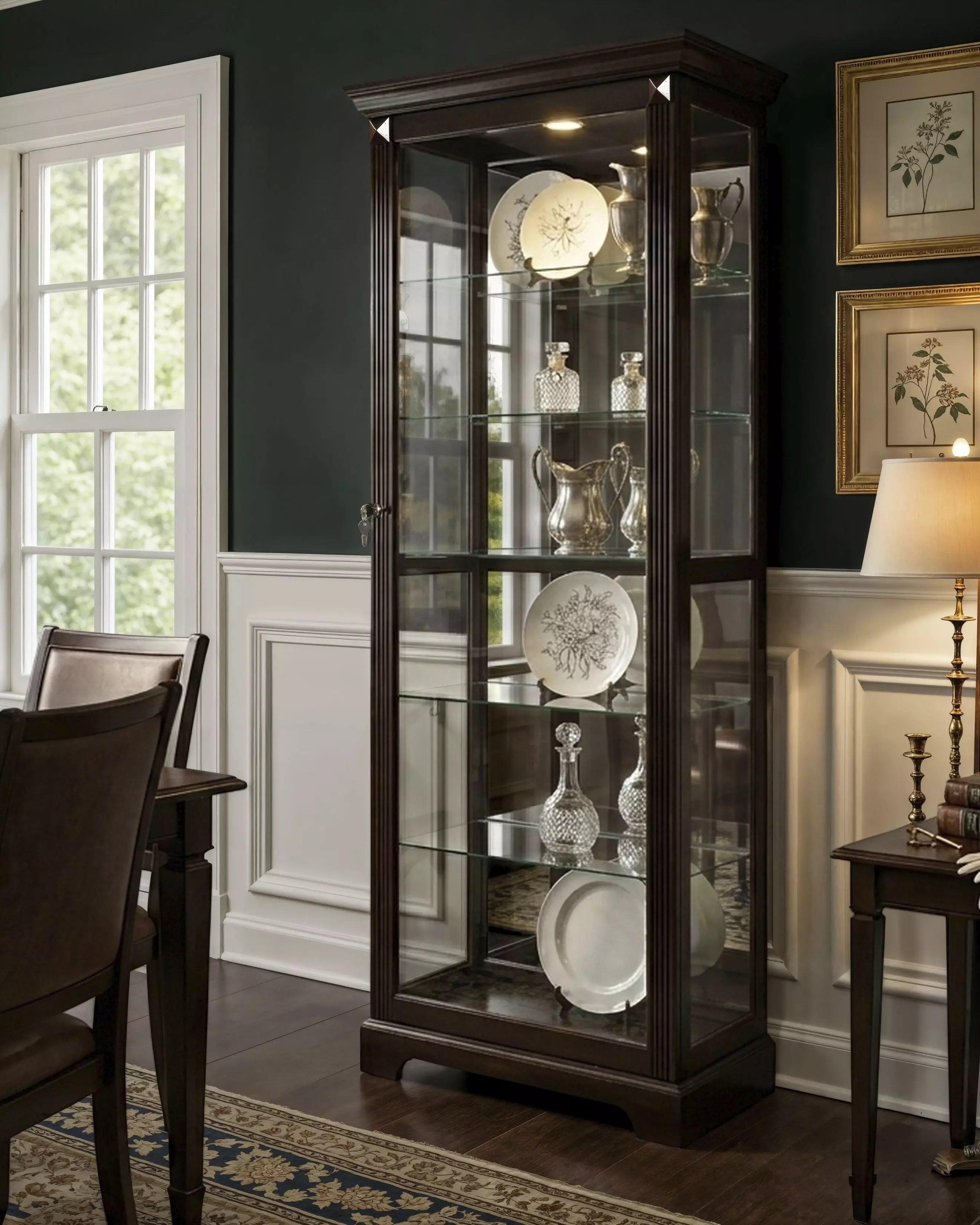 21459 Dark Cherry Brown Two Way Sliding Door Curio Cabinet From