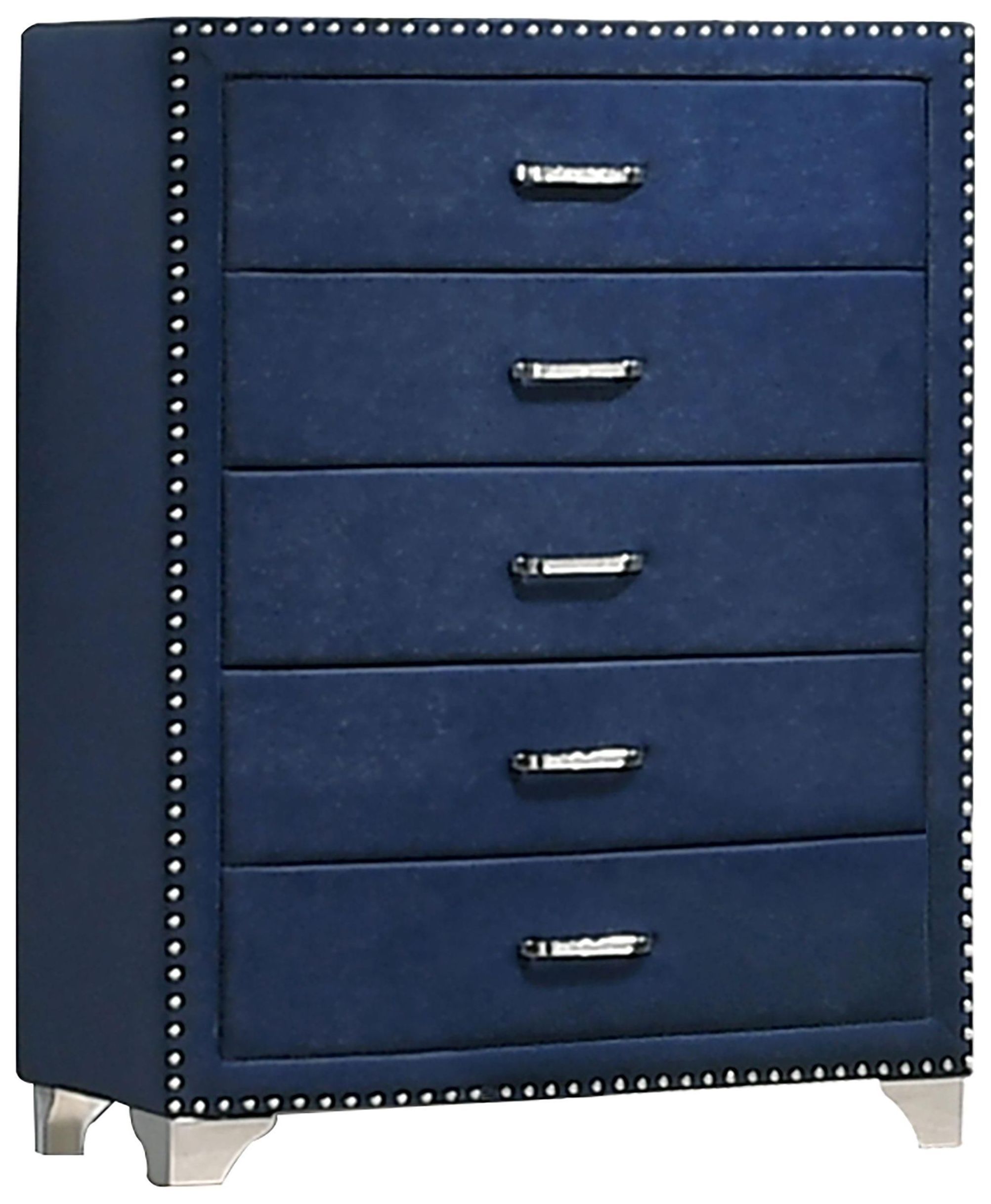 navy blue velvet dresser Giya Wide Dresser and Rectangular Rivet Trim Mirror