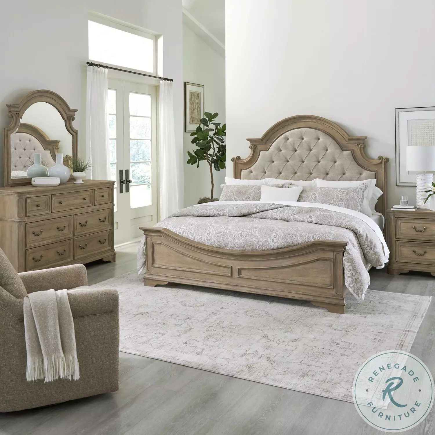 Magnolia Manor Weathered Bisque Upholstered Panel Bedroom Set From 