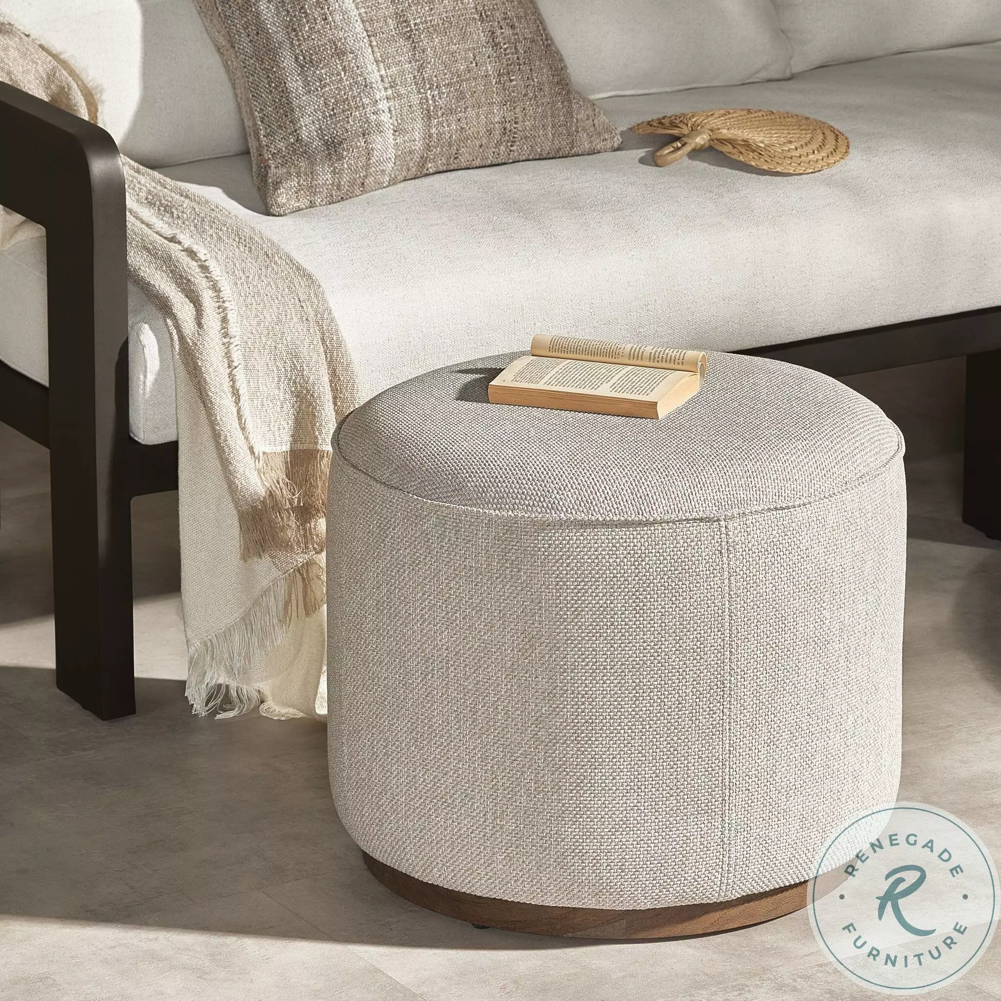 Sinclair Ramiro Ecru Outdoor Round Ottoman | Coleman Furniture