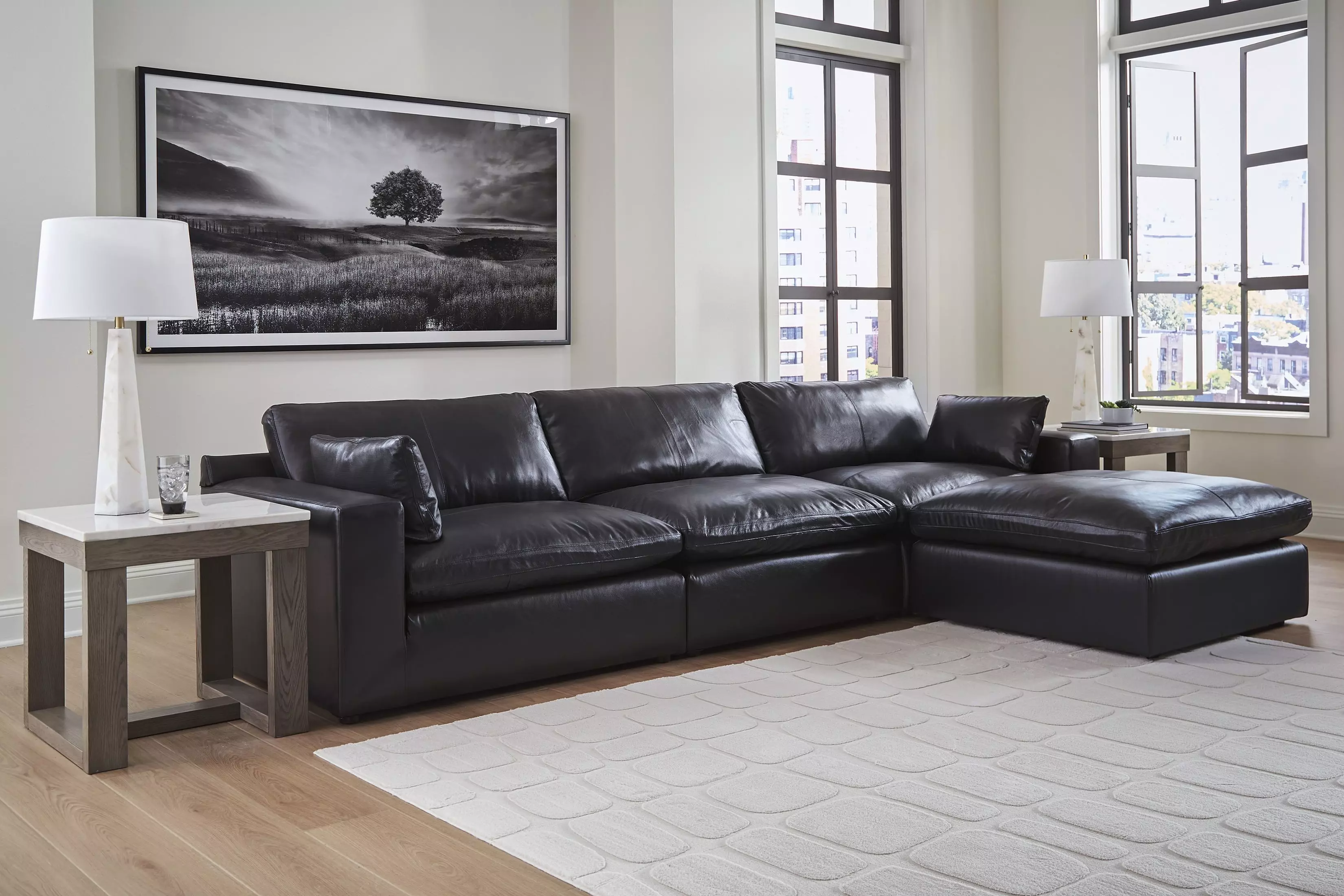 Emilia Black Leather Oversized Accent Ottoman From Home Gallery