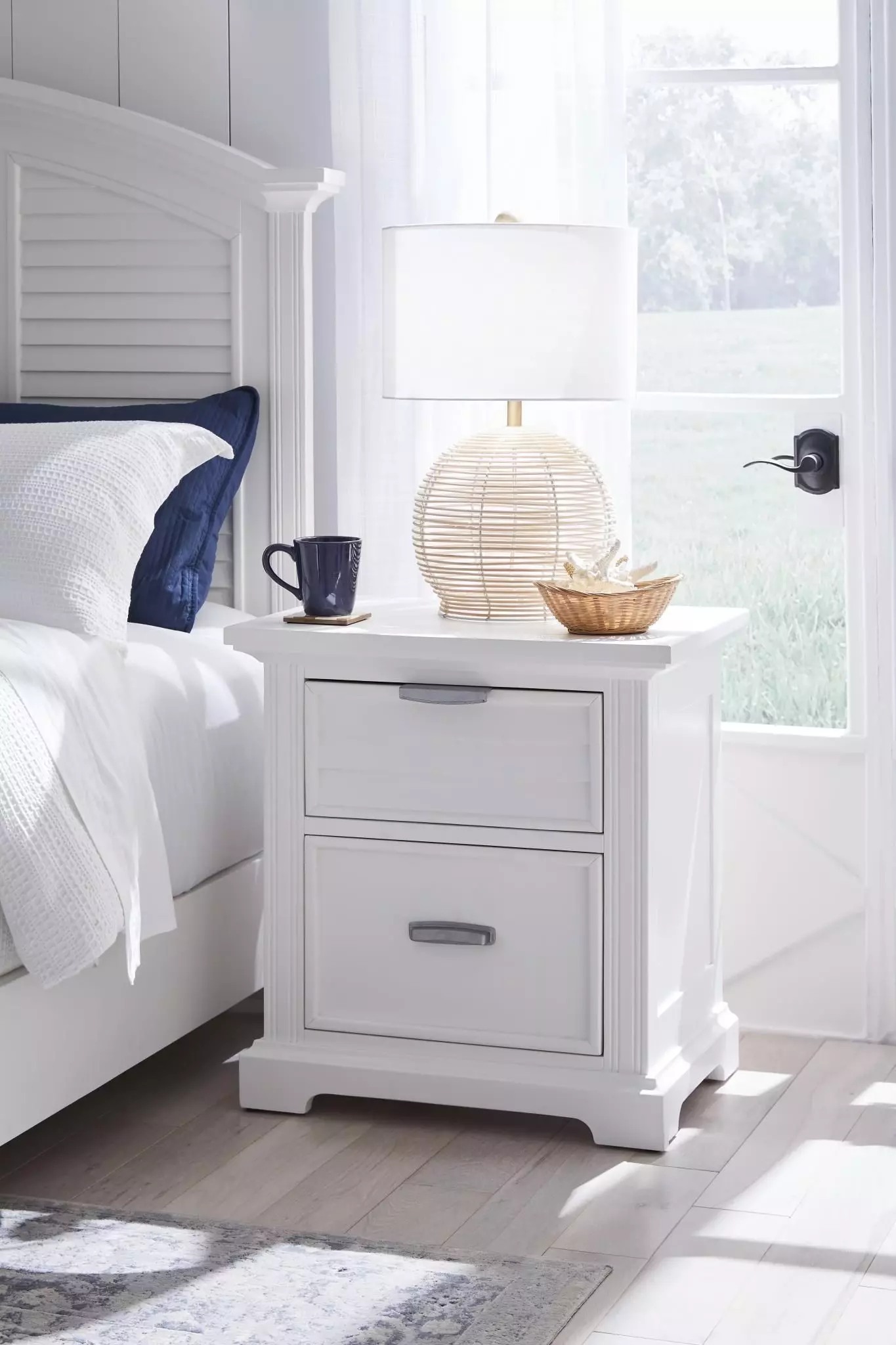 Heritage Coast Coastal White 2 Drawer Nightstand with USB Charging
