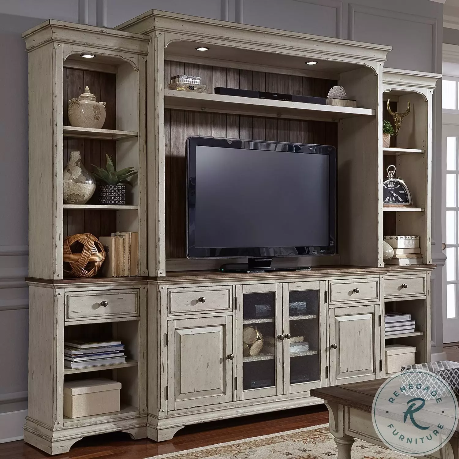 Morgan Creek Antique White And Wire Brushed Tobacco Entertainment