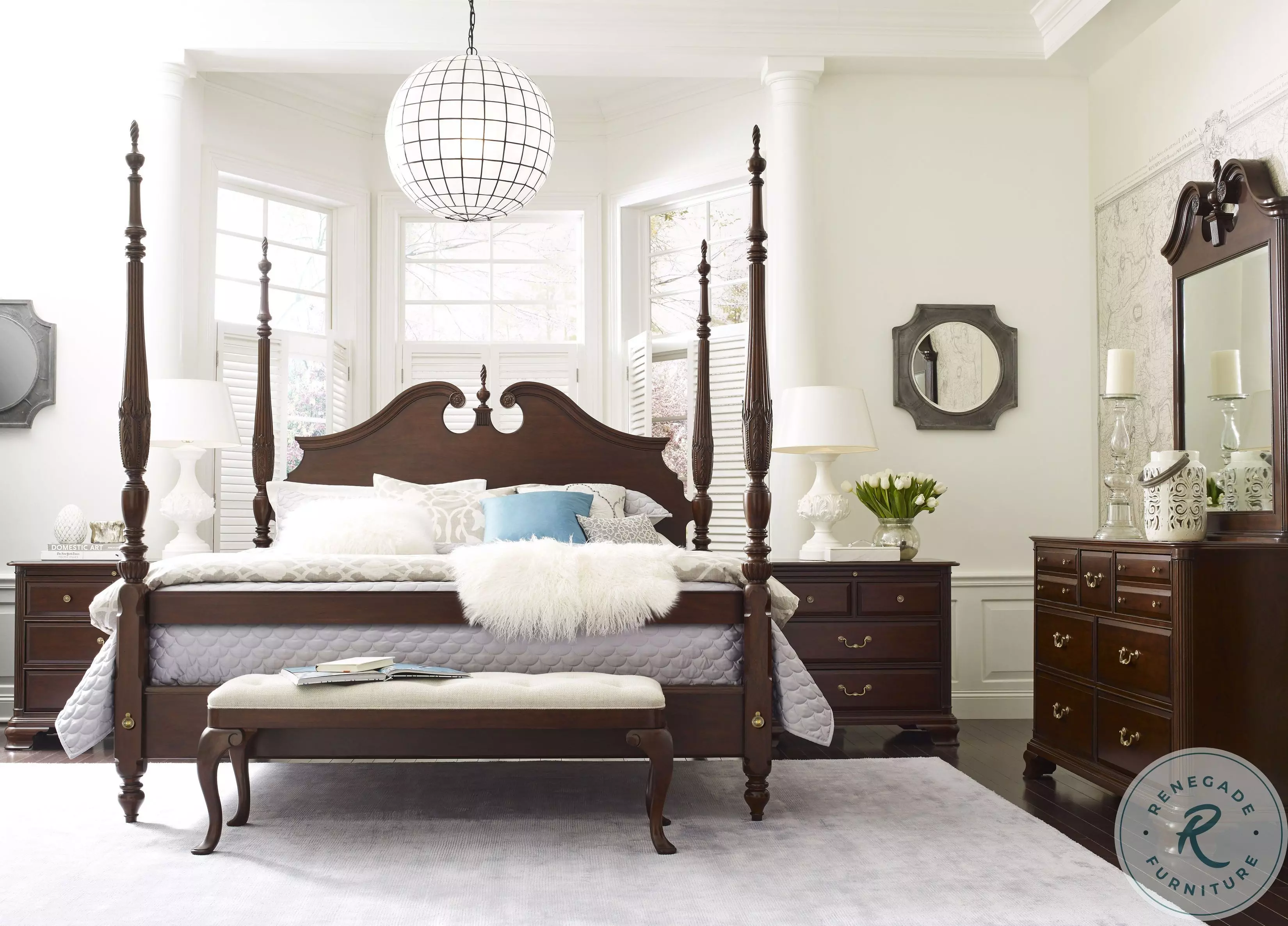 Hadleigh Rice Cherry Carved Poster Bedroom Set From Home Gallery