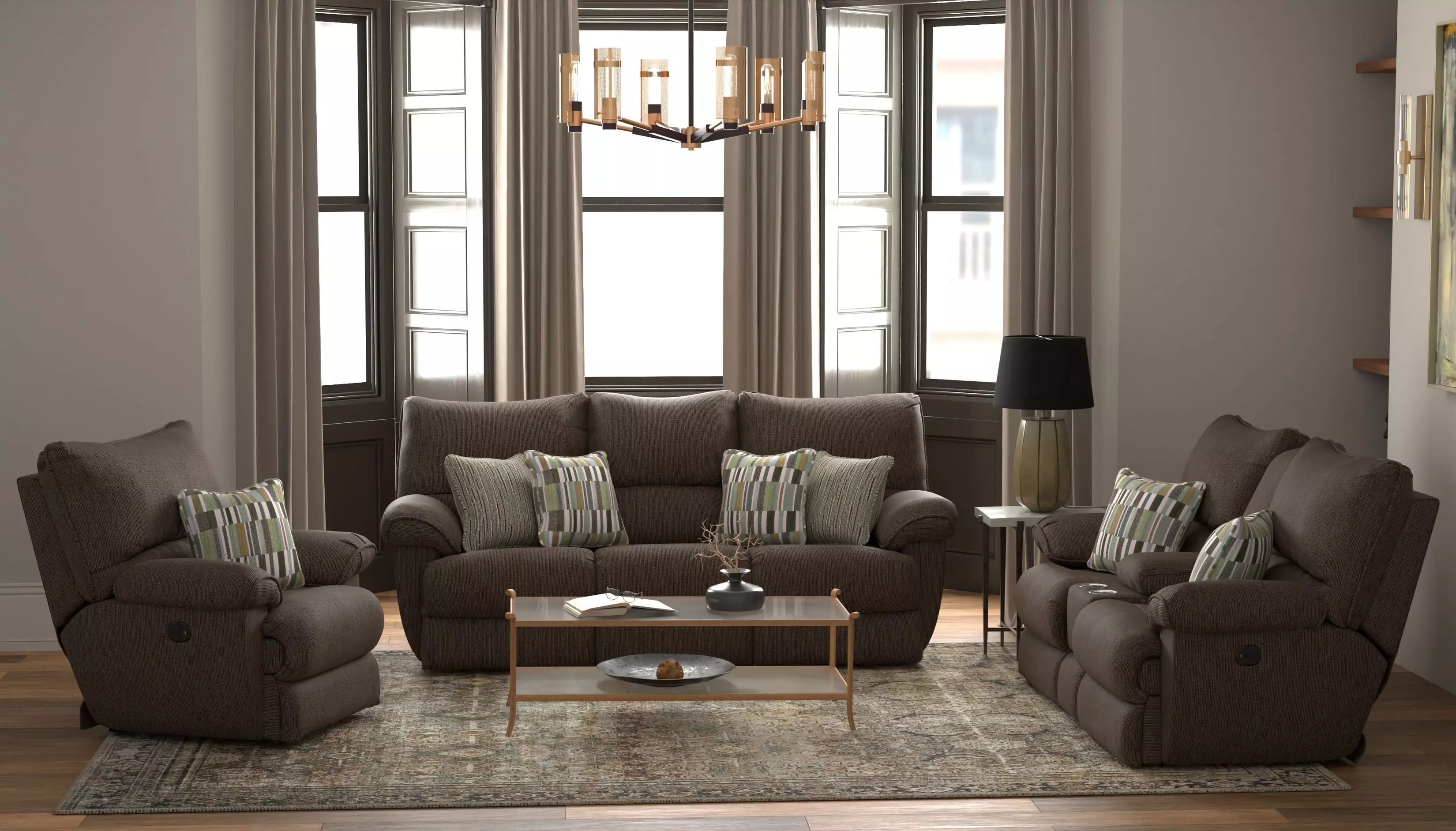 Lenny Chocolate Power Lay Flat Reclining Living Room Set From