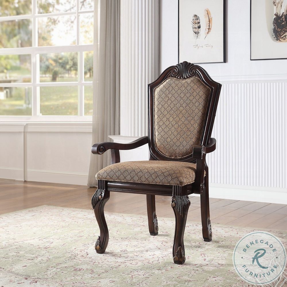 ACME Furniture WARNER ARM CHAIR 2脚セット Chateau De Ville Fabric and Espresso Arm Chair Set of 2 from ACME