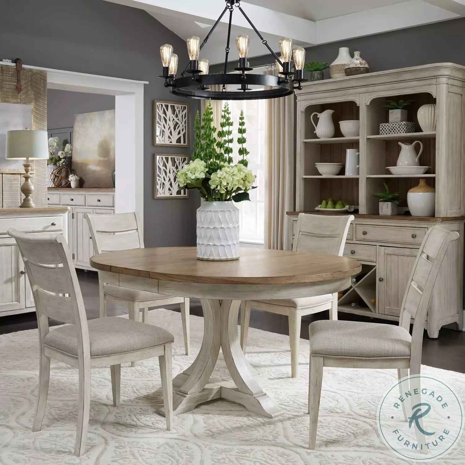 Farmhouse Reimagined Antique White And Chestnut Pedestal