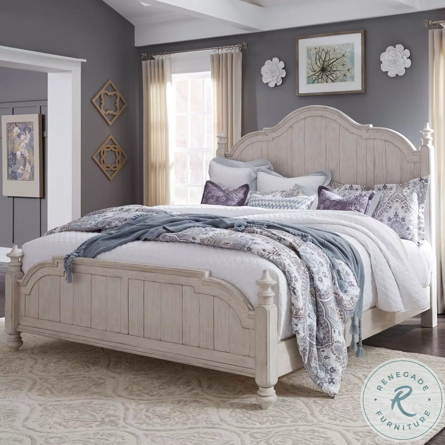 Farmhouse Reimagined Antique White And Chestnut King Poster Bed