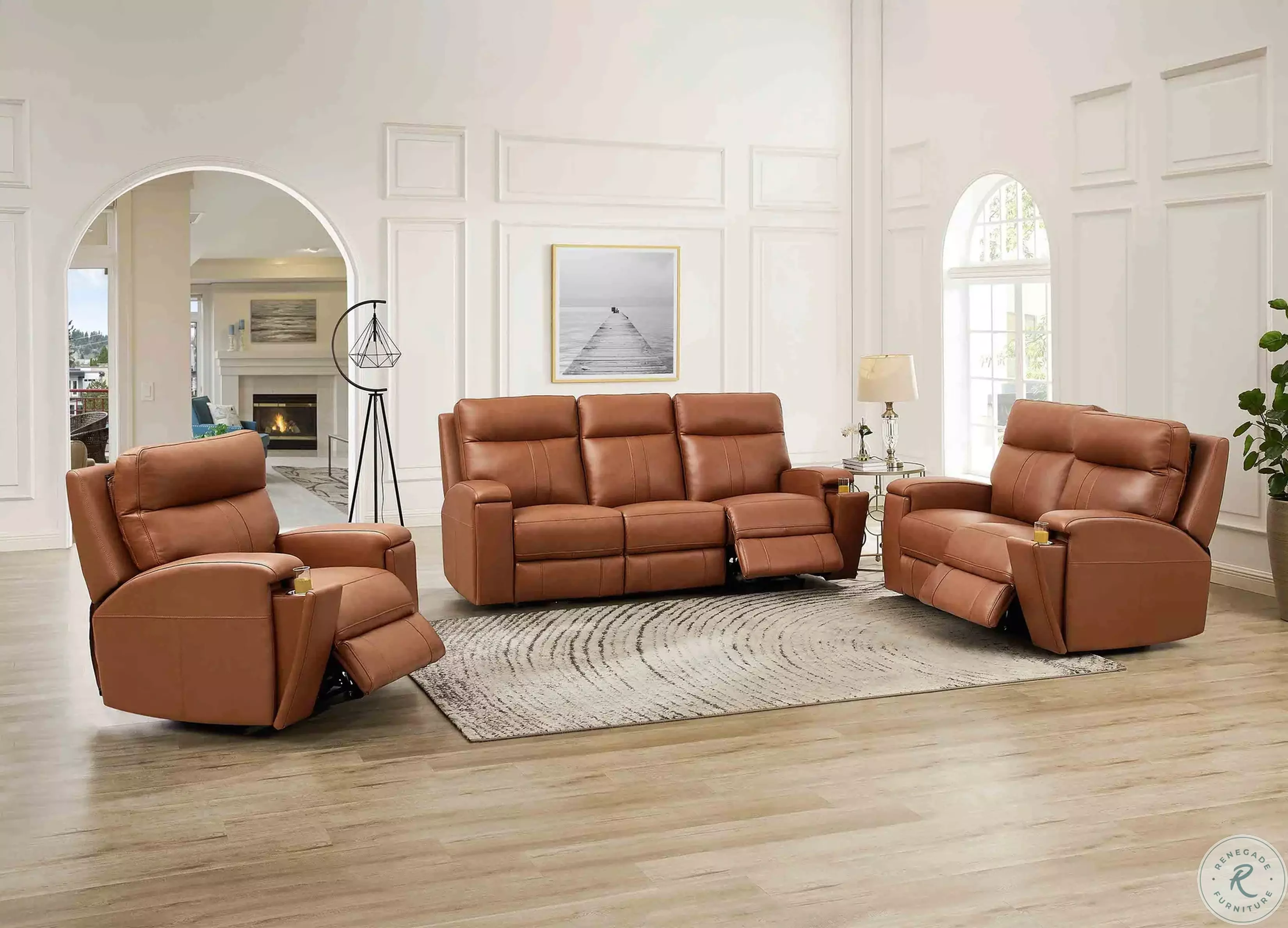 スワンのカウチ Varden Nutmeg Top Grain Leather Zero Gravity Power Reclining Sofa