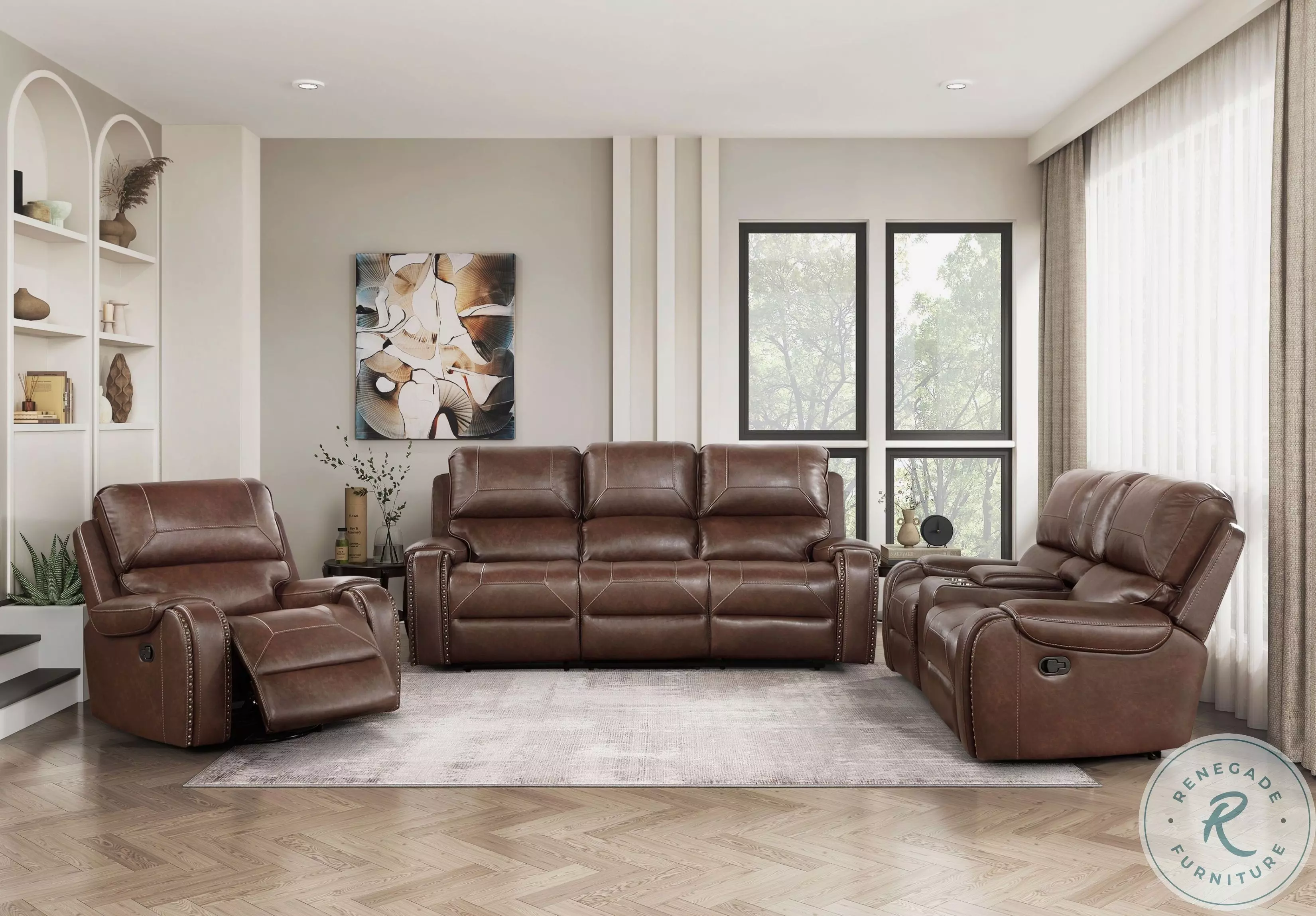 Newnan Brown Double Glider Reclining Console Loveseat From Home