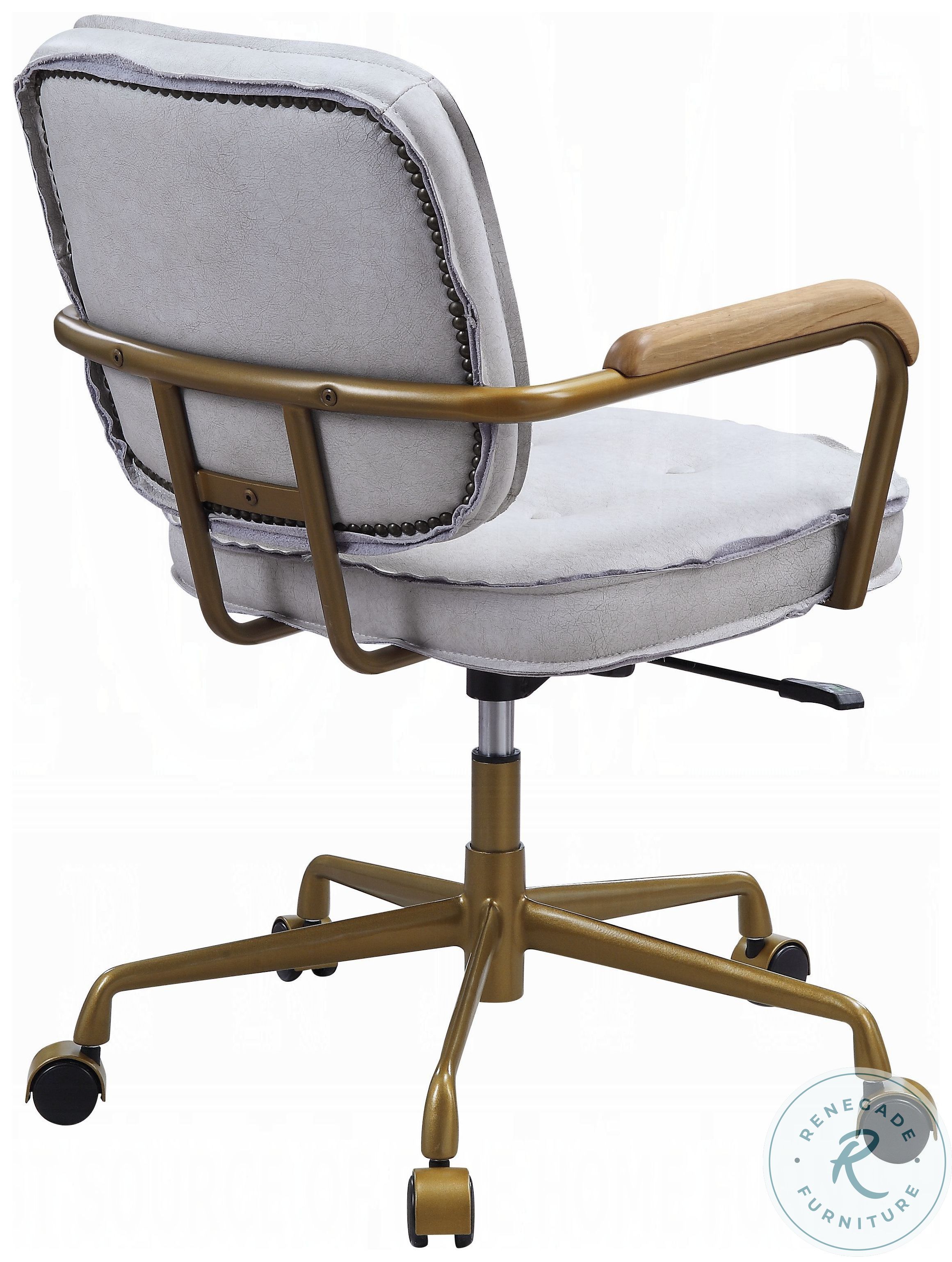 Siecross Vintage White Top Grain Leather Swivel Office Chair from