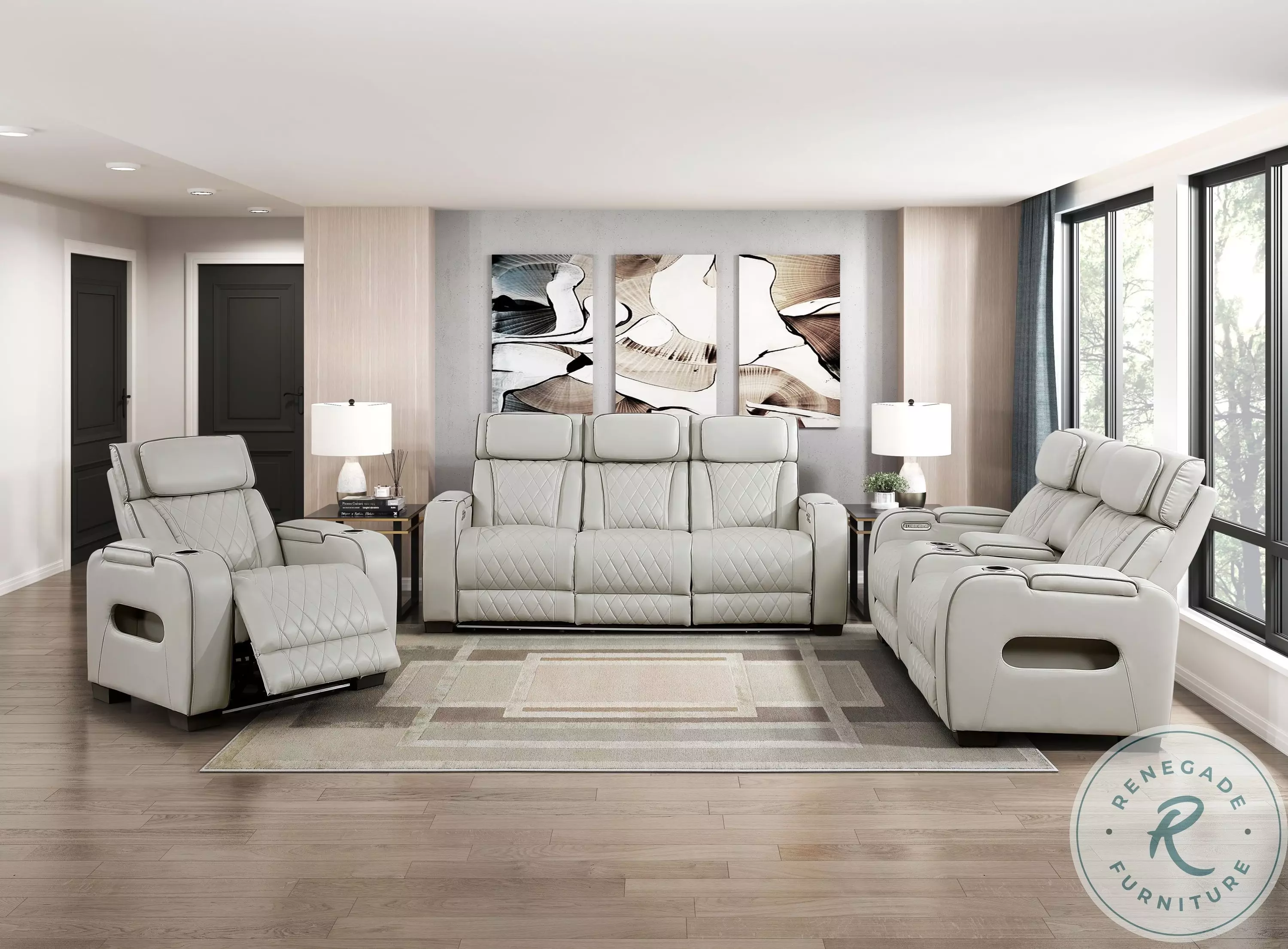Fairway Taupe Double Power Reclining Console Loveseat with Power