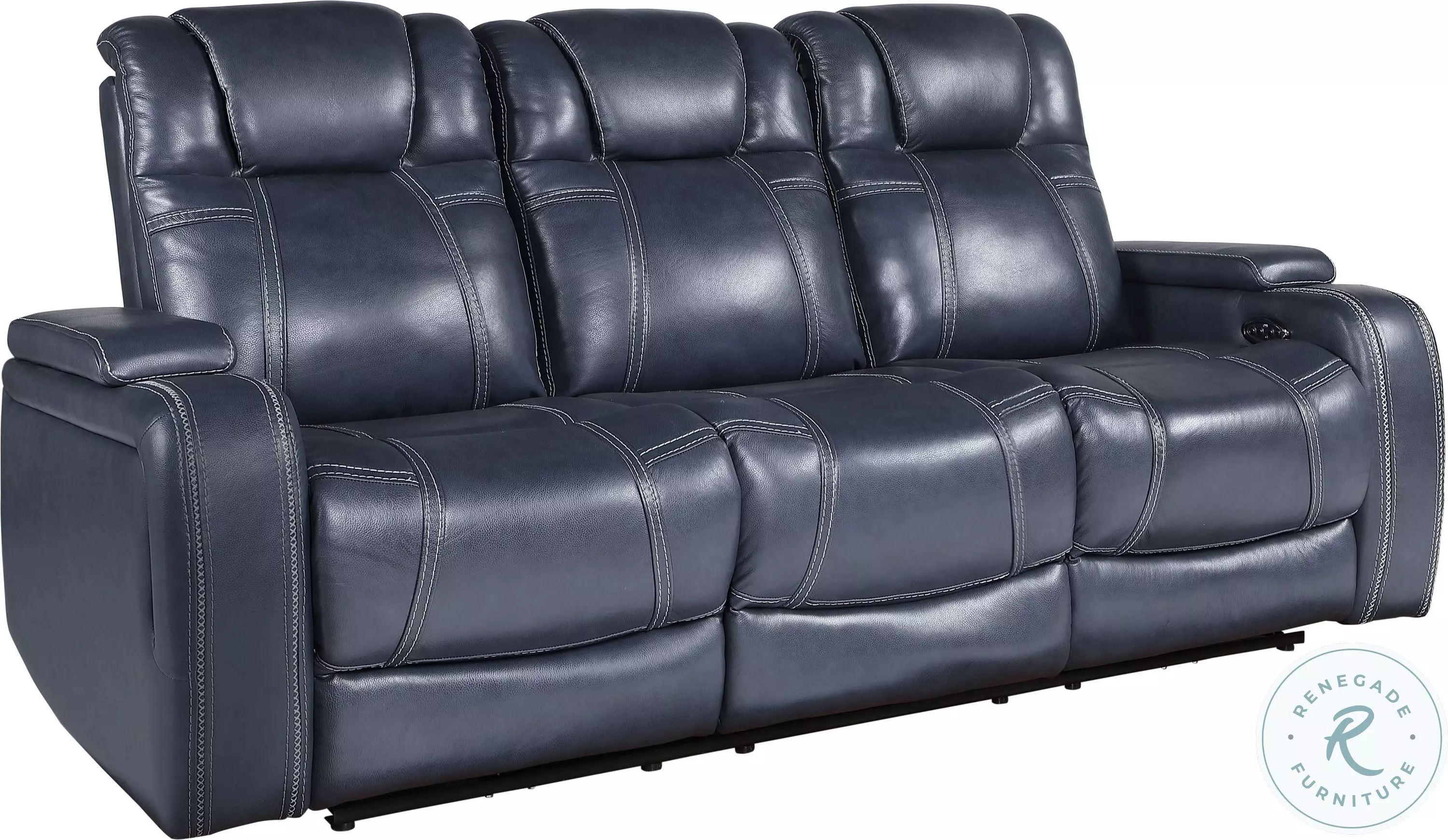 Keziah Blue Double Power Reclining Sofa with Power Headrests And