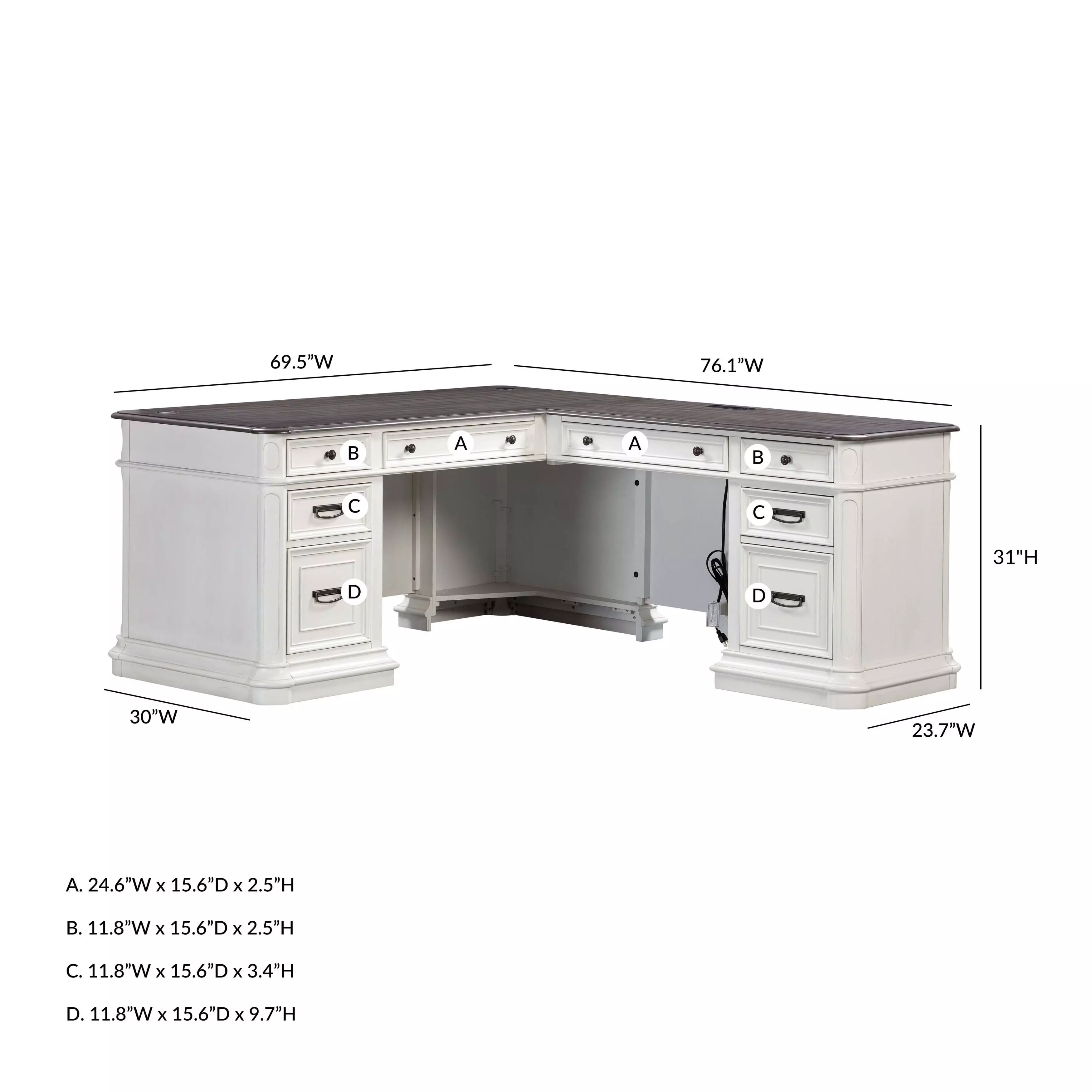 Roanoke White L-Shaped Desk | H362-50-55 | HomeGalleryStores.com