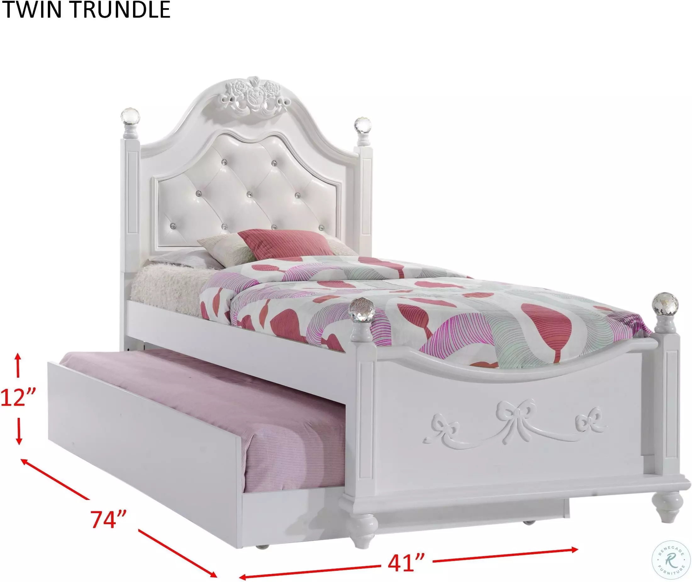 Annie White Twin Upholstered Poster Bed With Storage Trundle From
