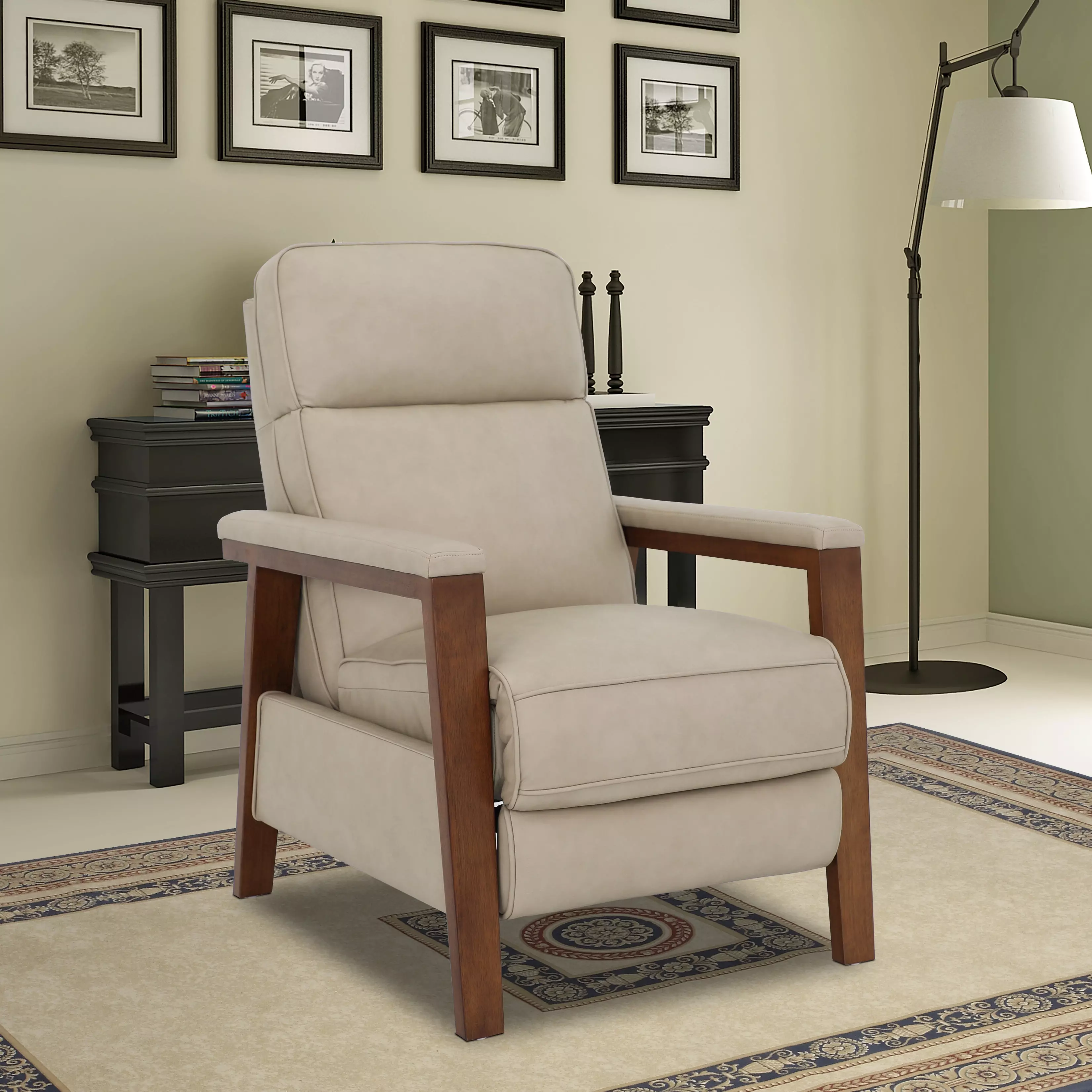 Ashland Cashmere Stone Leather Push Thru The Arms Recliner from