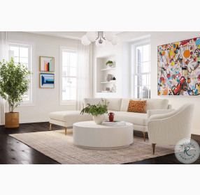 Serena Cream Velvet LAF Chaise Sectional with Brass Legs