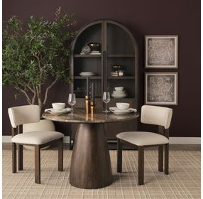 Allyson Dark Brown and Cappuccino 42" Round Marble Top Dining Table