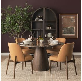 Allyson Dark Brown and Cappuccino 54" Round Marble Top Dining Table
