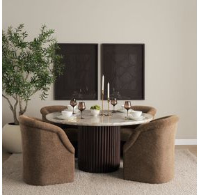 Marbrello Espresso and Pink 60" Round Marble Top Dining Table