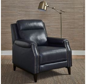 Rawling York Navy Leather Pushback Recliner with Nailhead Trim