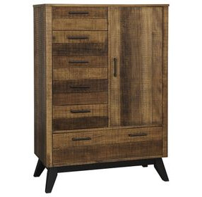 Urban Rustic Brushed Wheat and Black 6 Drawer Chifferobe