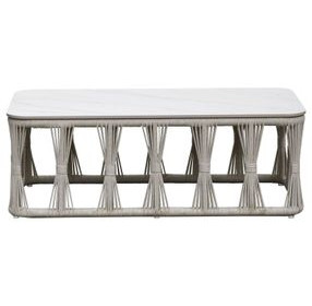 Alexa Outdoor Seating White Outdoor Rectangular Stone Top Occassional Table Set
