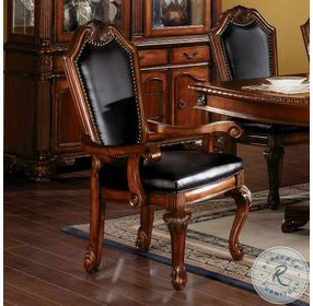 Chateau De Ville Black Synthetic Leather and Cherry Arm Chair Nailhead Trim Set of 2