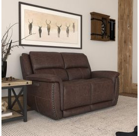 Beau Dark Sable Brown 65" Zero Gravity Power Reclining Loveseat with USB Charging and Nailhead Trim