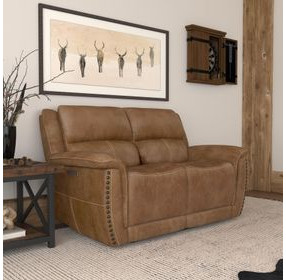 Beau Silt Tan 65" Zero Gravity Power Reclining Loveseat with USB Charging and Nailhead Trim