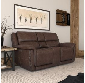 Beau Dark Sable Brown 78" Zero Gravity Power Reclining Loveseat with USB Charging and Nailhead Trim