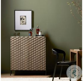 Raffael Carved Stonewash Grey Mango 2 Door Bar Cabinet