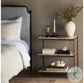 Felix Antique Brass and Canyon Marble 3 Shelf Nightstand