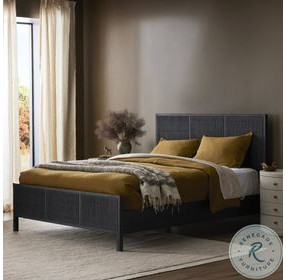 Sydney Black Wash and Black Cane King Upholstered Bed
