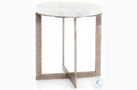 Lennie Polished White Marble And Brushed Nickel Round Nightstand