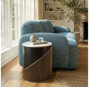 Tova Black and White Round Marble Top Side Table