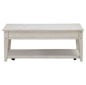 Lake House Weathered White Rectangular Lift Top Occasional Table Set