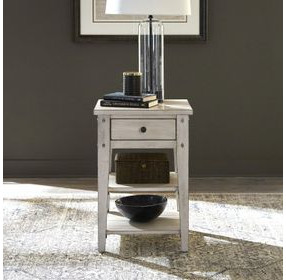 Lake House Weathered White Square Chairside Table