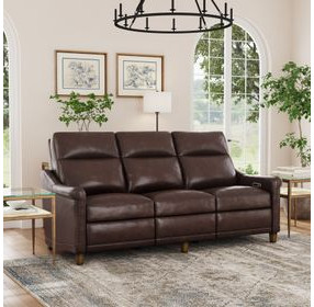 Elizabeth Brunette Brown Leather 82" Power Reclining Sofa with Nailhead Trim and USB Charging