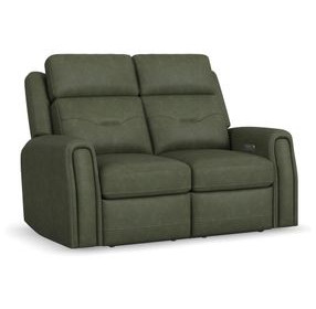 Felix Green Leather 63" Zero Gravity Triple Power Reclining Loveseat with USB Charging and Heat Massage