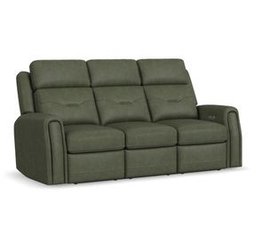 Felix Green Leather 86" Zero Gravity Triple Power Reclining Sofa with USB Charging and Heat Massage
