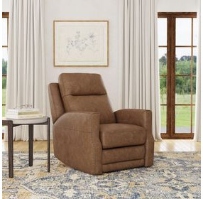 Maxwell Cedar Brown Leather Power Gliding Recliner with USB Charging and Nailhead Trim
